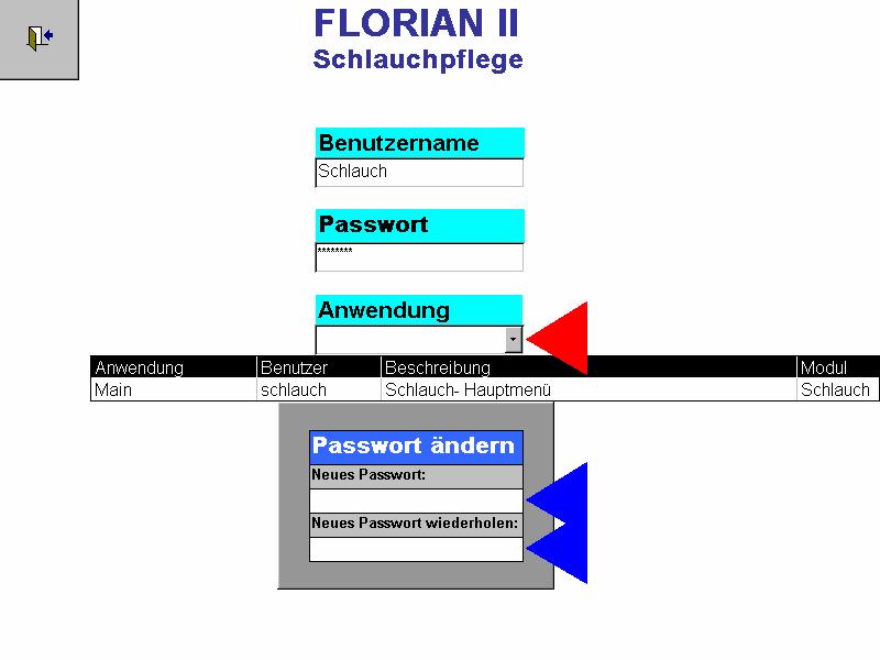 Abb.2 Eröffnungsmaske / Auswahl der Anwendung Möchte ein Benutzer sein Passwort ändern, so muss er sich zuerst mit seinem "alten" Passwort