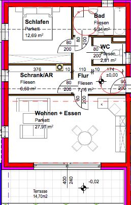 WEST Top 1 EG Raumaufteilung Flur 7,16 m 2 Wohn + Essen 27,91 m 2 Schlafen 12,69 m 2 Bad 5,34 m 2 WC 2,81 m 2 Schrankr.