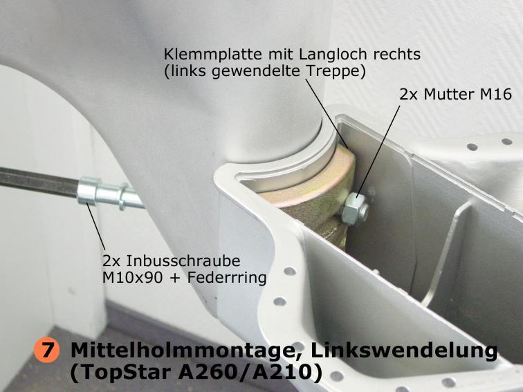 Scheiben R11 und Plastikdübel 12 vornehmen. Auf waagrechte Lage von Mittelholm achten (Abb.6). 8.