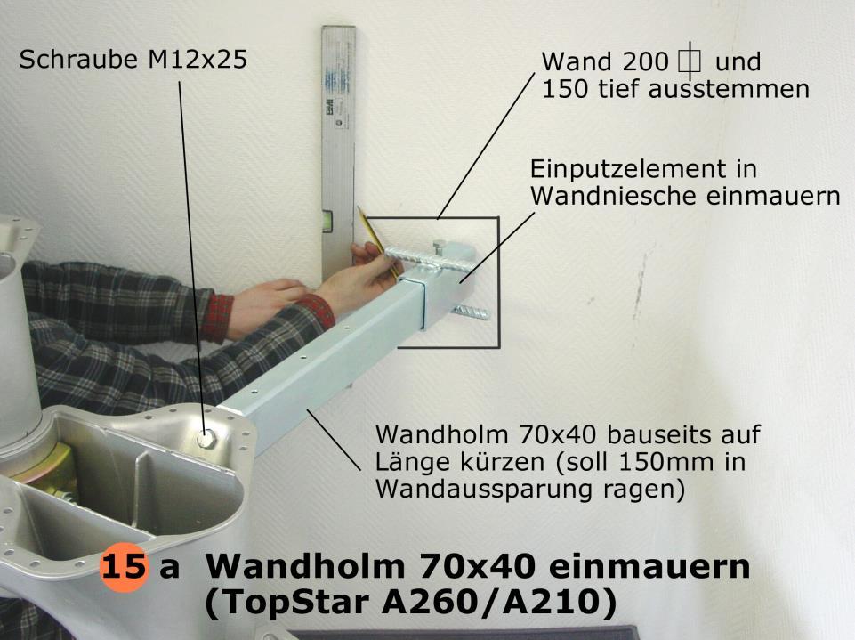 Wandholm 70x40 einmauern (A210/A260) Ab Stufenbreite 750mm und gemauerten Wänden ist ein Wandholm zum Einputzen vorgesehen.