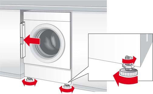 Aufstellen Gleitbleche erleichtern das Einschieben der Waschmaschine in die Einbaunische. Bestellbar über Kundendienst Ersatzteil-Nr. 66 1827.