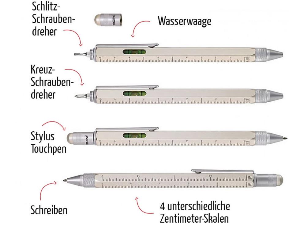 Multifunktions-Kugelschreiber mit Wasserwaage, Lineal,