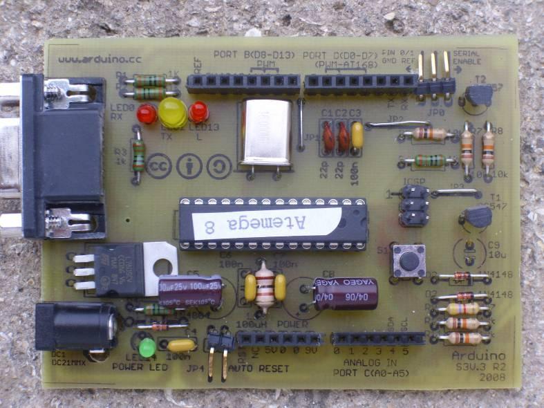 2. Elektronik: 2.1: Arduino Wir verwenden das Arduino Single-Sided Serial Board (version 3). Die Platine machen wir selber.