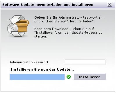 Der Dialg Sftware- Update herunterladen und installieren erscheint. Geben Sie aus Sicherheitsgründen Ihr Administratr- Passwrt in das vrgesehene Feld ein.