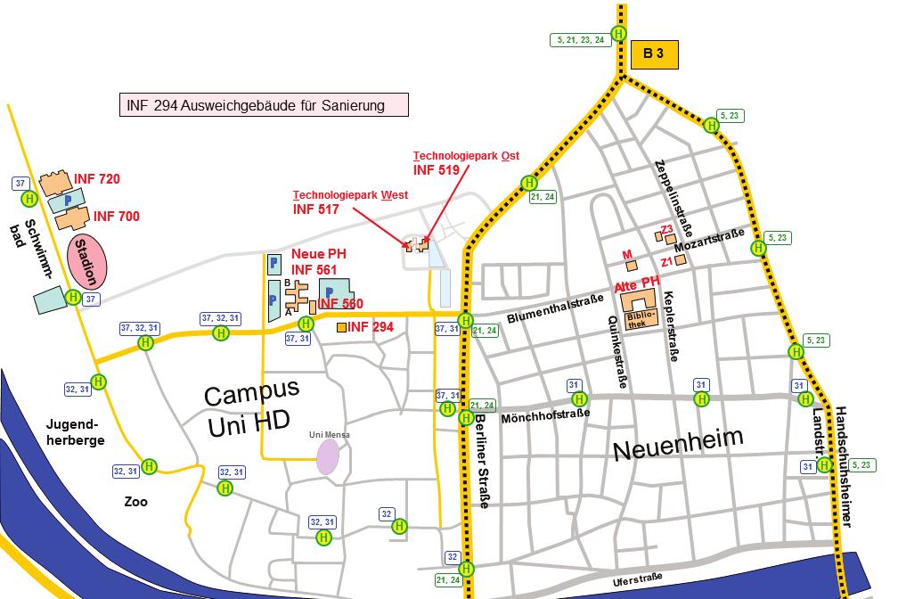 Lageplan und Abkürzungsverzeichnis A = Im Neuenheimer Feld 561 Altbau = Keplerstraße 87 B = Im Neuenheimer Feld 561 G = Czernyring 22/ 11-12
