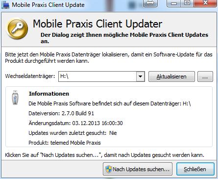 Update Stick Mobile Praxis Center 13. Update starten Stecken Sie nun den Mobile Praxis Center Stick in einen freien USB-Steckplatz an einem beliebigen PC ein.