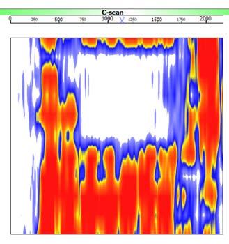 b) Acsys MIRA A14 mit 75 khz - Tiefenschnitt bei 3 cm Abb 8 grafische Überlagerungen der Verdachtsstellen (rot - detektierte Auffälligkeiten mit Radar; grün - detektierte Auffälligkeiten mit