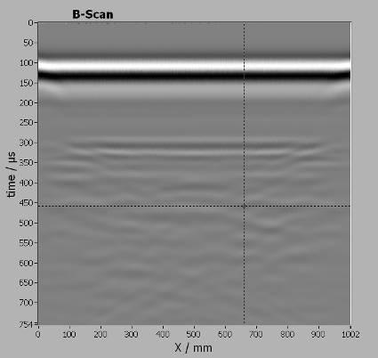 Mit zunehmender Antennenmittenfrequenz (in Abb 33 von links nach rechts) verbessert sich die Auflösung, die Eindringtiefe der elektromagnetischen Wellen nimmt jedoch ab.