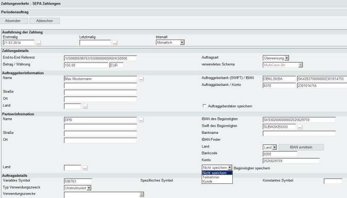 4.3 Periodenauftrag Periodenauftrag ist ein wiederkehrender, gleichbleibender Zahlungsauftrag. Periodenauftrag beinhaltet 2 wichtige Parameter Ausführung der Zahlung (erstmalig ev.