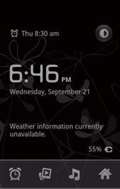 Andere Anwendungen verwenden Uhr verwenden Neben der Anzeige von Datum und Uhrzeit stellt die Anwendung Uhr Informationen über das Wetter und Ihr Telefon dar.