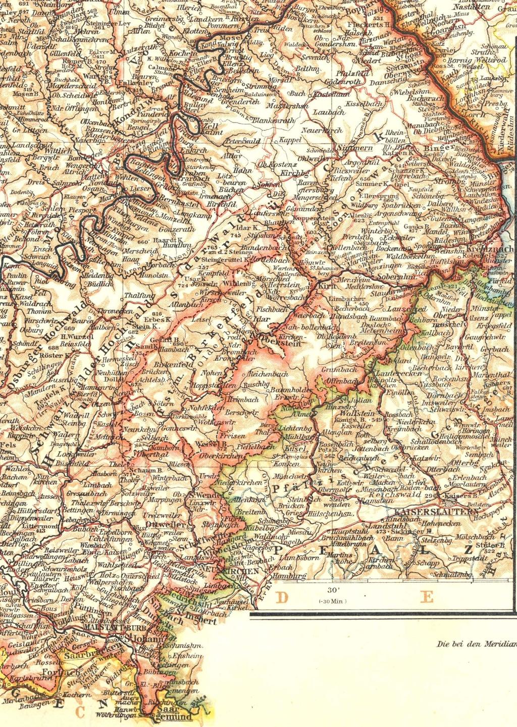 Abb. 2016-2/45-04; Karte Rheinland [Rheinprovinz] 1906, Reg. Bez. Trier - Saarland - Bayer. Pfalz / Völklingen / St. Ingbert Andrees allg.