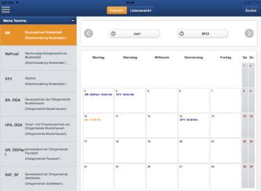 Kalender Auf der linken Seite werden Ihnen alle Gremien aufgelistet, für die Sie berechtigt sind: Sie finden zunächst alle Gremien mit geplanten Sitzungen zu denen Sie