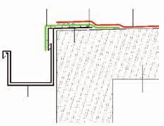 5.2 Dachentwässerungen 5.2.1VORGEHÄNGTE DACHRINNE 1. Baukörper/Untergrund 2. Vorgehängte Dachrinne mechanisch befestigt 3. Flächengrundierung auf Einhangblech 4.