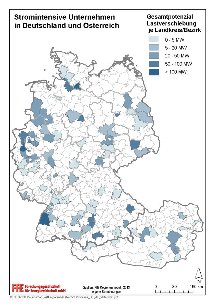 Regionale Darstellung aller Potenziale der stromintensiven Branchen in Deutschland & Österreich Lastverschiebepotenzial Branche Österreich Deutschland Papier