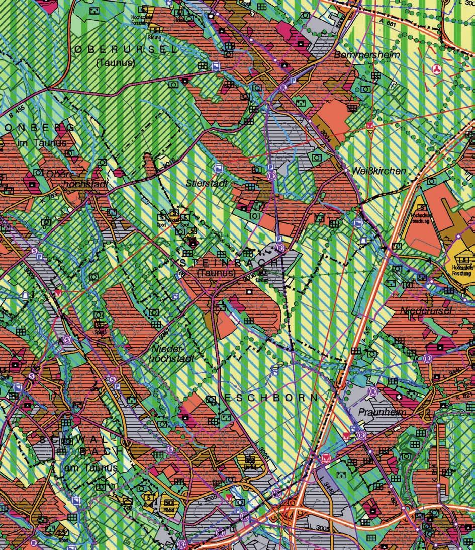 Steinbach (Taunus) Regionaler Flächennutzungsplan Vorentwurf (Kartenausschnitt) Flächenübersicht (Auszug) Gemarkungsfläche 438 ha Flächennutzungen insgesamt davon geplant Wohnbaufläche 115 ha 18 ha