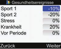 9. So ändern Sie die Gesundheitsereignisse: Wählen Sie das Eingabefeld für das zu ändernde Gesundheitsereignis aus und drücken Sie. Legen Sie den Prozentwert fest und drücken Sie.