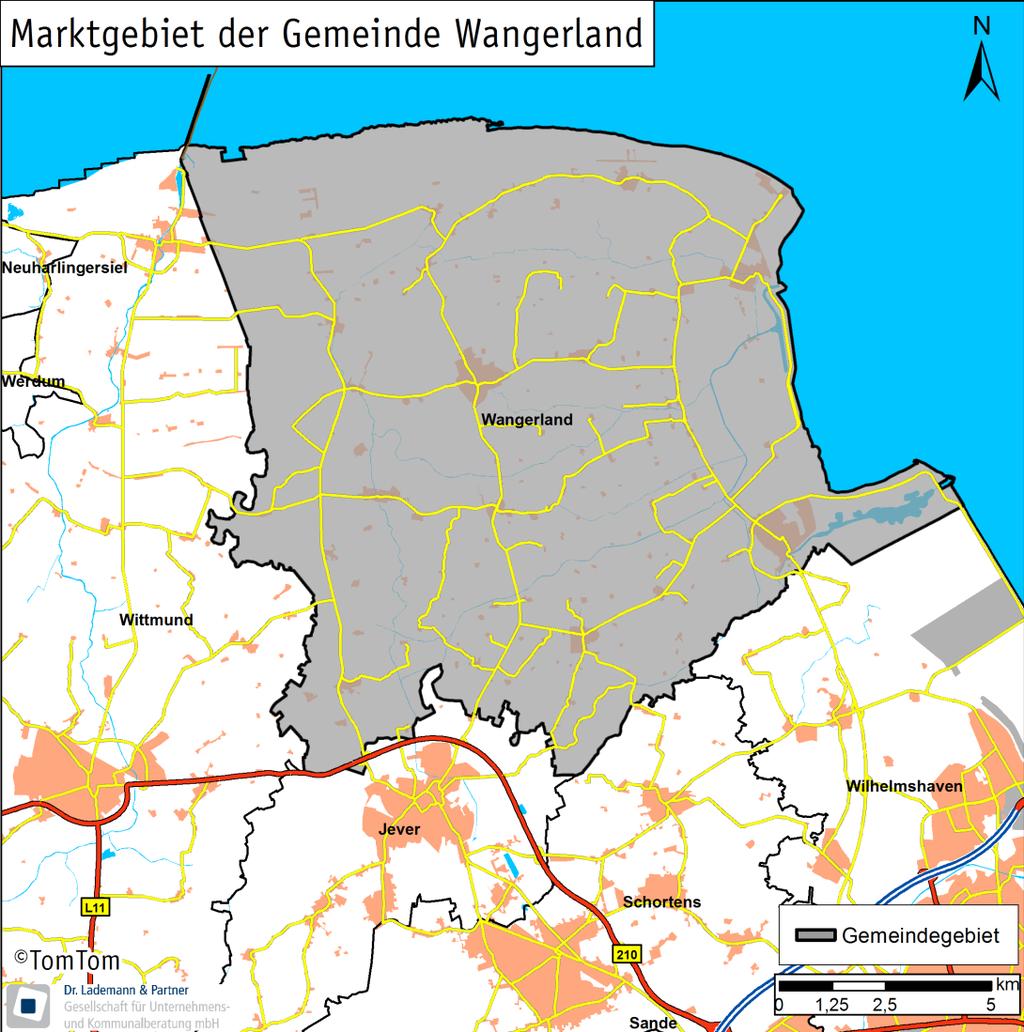 3.3 Marktgebiet der Gemeinde Wangerland Das Marktgebiet einer Stadt bzw. einer Gemeinde bezeichnet den räumlichen Bereich, den die Summe aller Einzelhandelsbetriebe einer Stadt resp.