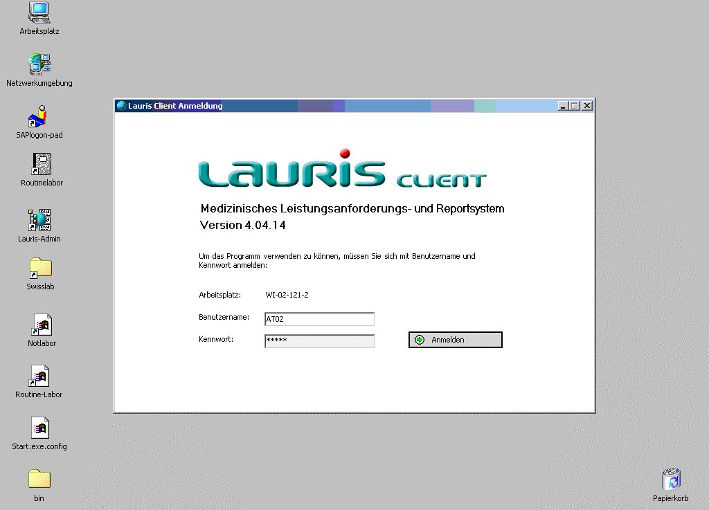 LAURIS vom Desktop starten LAURIS Anmeldung mit Benutzernamen und Kennwort Benutzernamen für Pflege: SAP-Stationskürzel Benutzernamen für Ärzte: