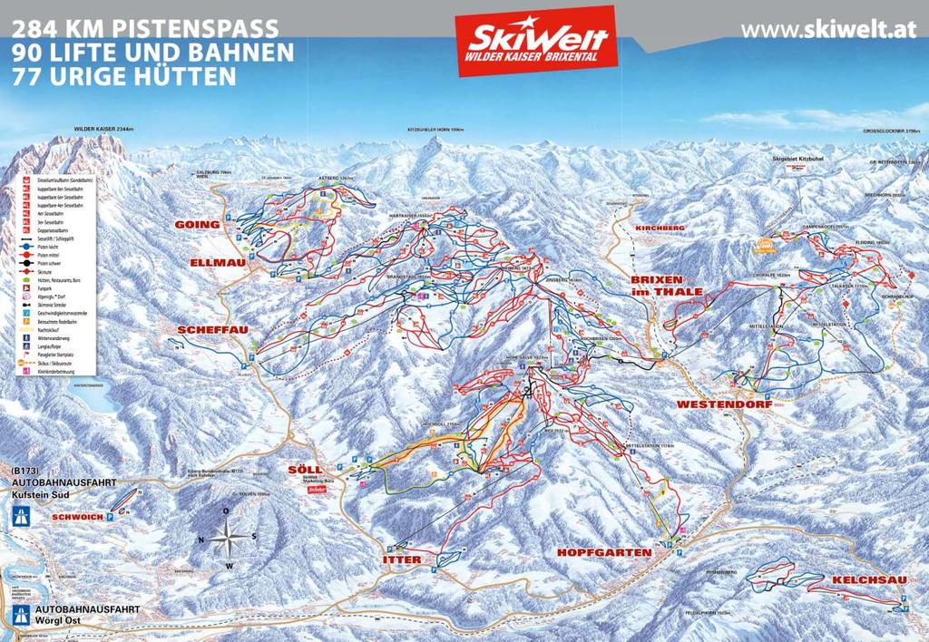 Skifahren Direkter Anschluss in eines der größten Skigebiete der Welt, der