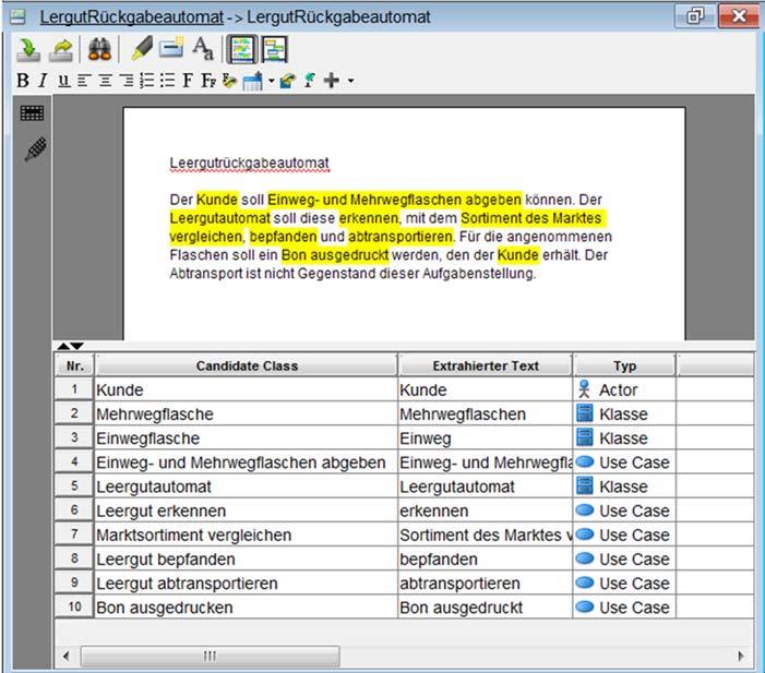 Textuelle Analyse Aktoren und Klassen (Substantive) identifizieren Verhalten (Verben) identifizieren Anwendungsfälle Aktionen Identifizieren: Markieren