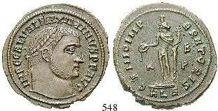 herrliches Portrait, leichter Silbersud. st 160,- 548 Maximinus II., 309-313 AE-Follis 27 mm 308-310, Alexandria. 6,83 g.