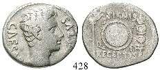 Druckstelle, ss+/vz 3.000,- Diese herrliche Münze wurde auf den erfolgreichen Feldzug des Drusus gegen Bataver und Friesen im nordwestlichen Germanien geprägt. 431 Denar 14 n.chr., Lyon.