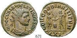 Mzz. */TR/XXI. RIC 329. Reste von Silbersud, vz+ 120,- 669 AE-Antoninian, Tripolis. 4,02 g.