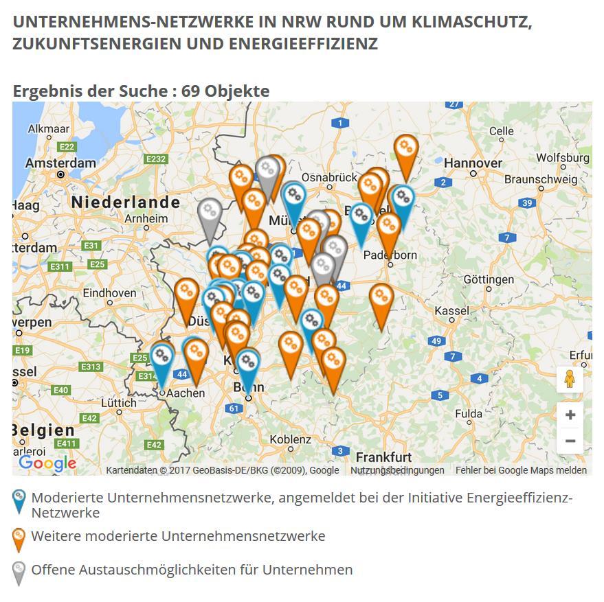 69 Unternehmens-Netzwerke in NRW Davon (Stand 06/2017): 26 Energieeffizienz-Netzwerke i.s.d. bundesweiten Initiative 36 weitere moderierte NW (GET.