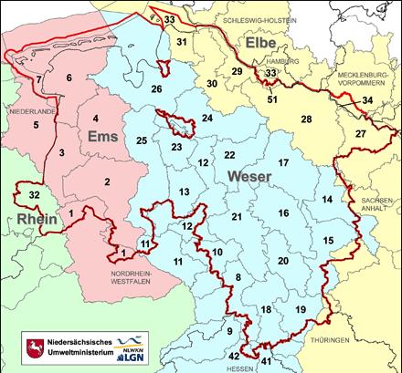 Flussgebietseinheiten in Niedersachsen Elbe Ems Weser