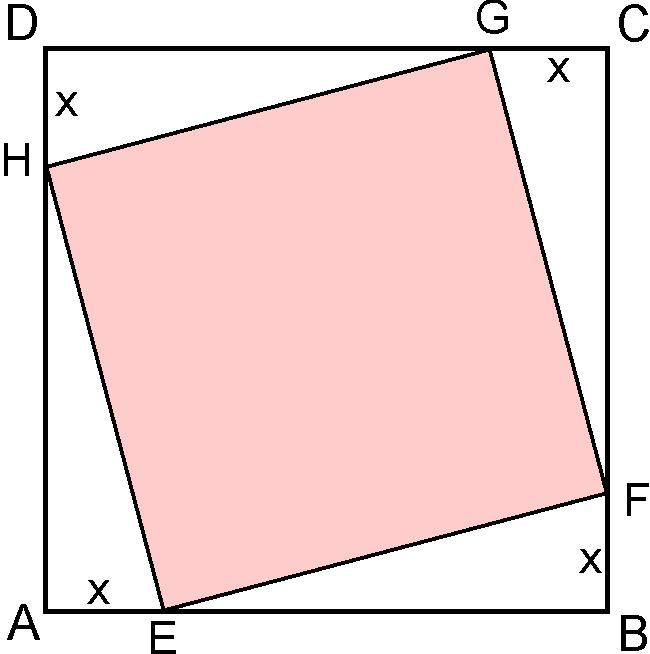 7. Gegeben ist das Quadrat ABCD mit dem Flächeninhalt 1m. Von jedem Eckpunkt aus wird für jede Seite entgegen dem Uhrzeigersinn (linksherum) die Strecke x abgetragen.