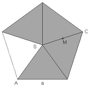 Aufgabe 9 (Wahlbereich 00) Die vier dunkel eingefärbten Teilflächen eine regelmäßigen Fünfeck mit der Seitenlänge a = 7,6 cm bilden den Mantel einer quadratichen Pyramide.