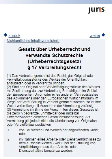 Rechtslage nach deutschem Recht Gesetz über Urheberrecht und