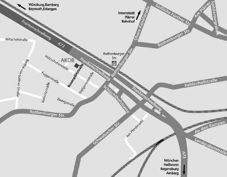 LAGEPLAN DER AKDB NÜRNBERG Sie erreichen uns mit öffentlichen Verkehrsmitteln ab Hauptbahnhof mit der U2 - Richtung Schweinau/Röthenbach, Station Rothenburger Straße, Ausgang Holzschuher Straße,