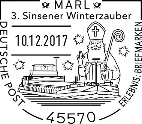 45570 MARL - 10.12.2017 stempelnr.: 22/369 Teilnahme der Deutschen Post Philatelie am 3. Sinsener Winterzauber Ehrenmal/Wäldchen, Schützenheim, Schulstr.