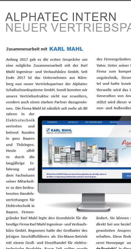KUNDEN NEWS VORWORT Liebe Kundin, lieber Kunde, um Sie monatlich über die Alphatec Schaltschranksysteme GmbH auf dem Laufenden zu halten erhalten Sie heute die neue Ausgabe der Alphatec KUNDEN NEWS.
