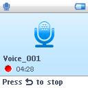 > Dann wird Ihnen ein entsprechender Bildschirm auf dem Display Ihres Players angezeigt, und die Sprachaufnahme startet automatisch. 3 Drücken Sie die Taste 2;, um die Aufnahme anzuhalten.