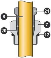 Die Druckschraube 21 ist so anzuziehen, dass die Scheibe den Dichtring 33 im Innern des Einbaukörpers verklemmt.