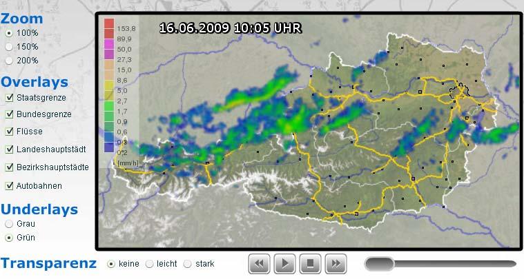 Bsp.: Visualisierung Wetterradar Das Wetterradar liefert alle 5 Minuten ein aktuelles Niederschlagsbild.