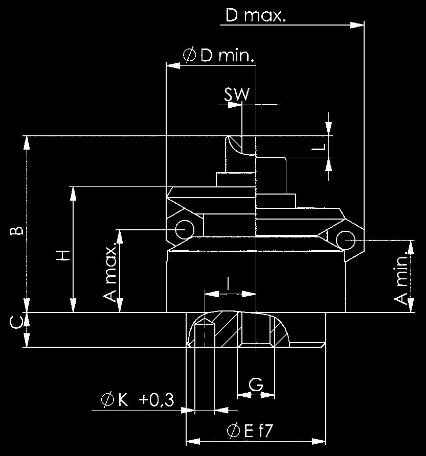Zentrierspanner mit Schutz-Segmenten 6383ZES Zentrierspanner mit Schutz-Segmenten Bedienbar von oben. Wiederholgenauigkeit ±0,025 mm Rundlaufgenauigkeit ±0,050 mm D min. D max. A min. A max.