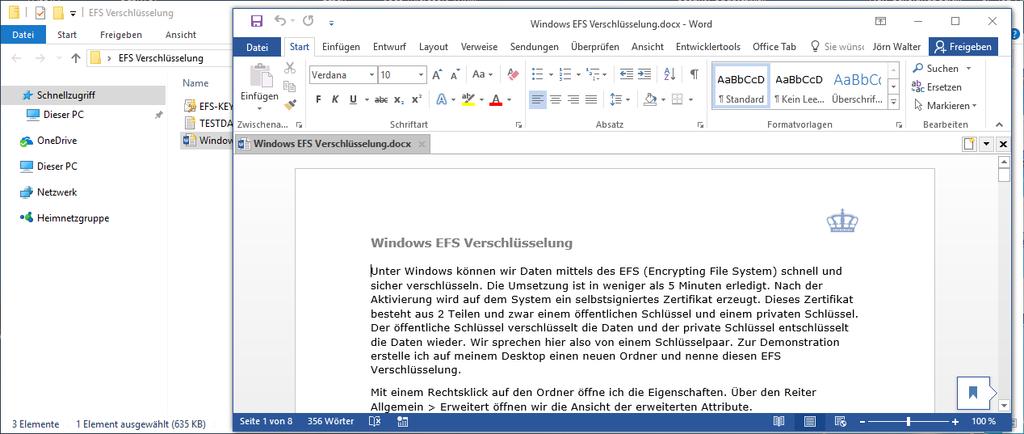 Nachdem das Zertifikat wieder auf dem System vorhanden ist, sind die Dateien wieder im Zugriff. Powershell: Kommen wir nun zur Powershell.