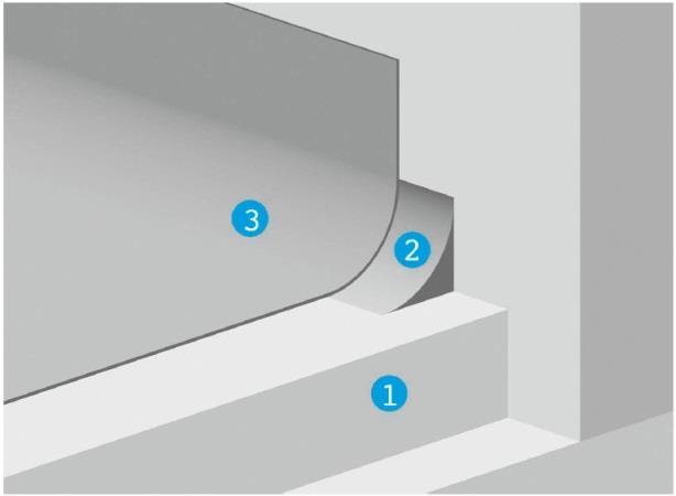 Imaginea 1: Racordul la suprafețele ascendente prin plinte (1) Placa din beton (2) Plintă din Disboxid 438 EP-Spachtel sau Disboxid EP-Mörtelbelag Imaginea 2: Racordul la suprafețele ascendente prin