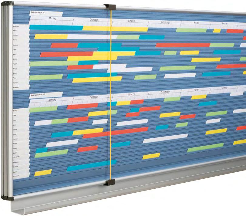 Die farbigen Kartonstreifen veranschaulichen Projektphasen, Zeiträume oder Reihenfolgen.