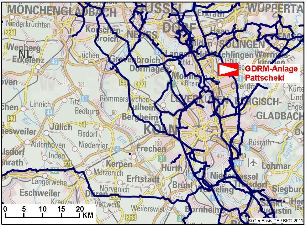 439-01: GDRM-Anlage Pattscheid und Verbindungsleitung Open Grid Europe Bundesland Gasqualität NW L-Gas/H-Gas 0,5 km 500 70 175.