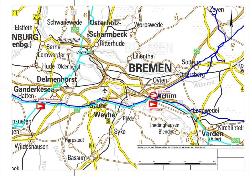 222-02: Umstellung auf H-Gas (Bereich: Bremen/ Achim/ Delmenhorst) Gasunie Deutschland Transport Services Bundesland Gasqualität NI L-Gas -- -- -- -- 2017-2020 Die Umstellbereiche Bremen/ Delmenhorst
