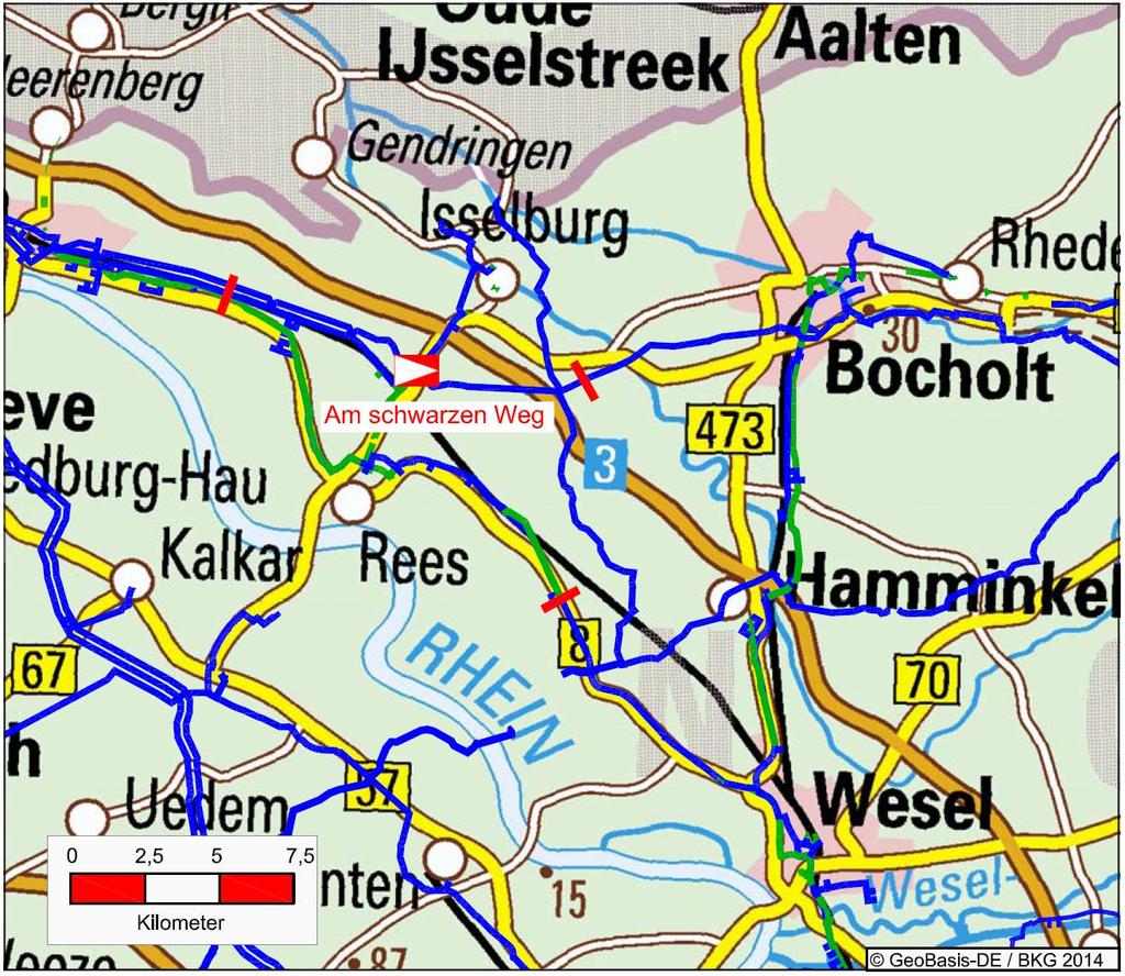 230-01: Umstellung des Netzgebietes Hüthum auf H-Gas Thyssengas Bundesland Gasqualität NW L-Gas 1 km -- 16/25/70 -- 2017 Bei der hier beschriebenen Maßnahme handelt es sich um die notwendigen