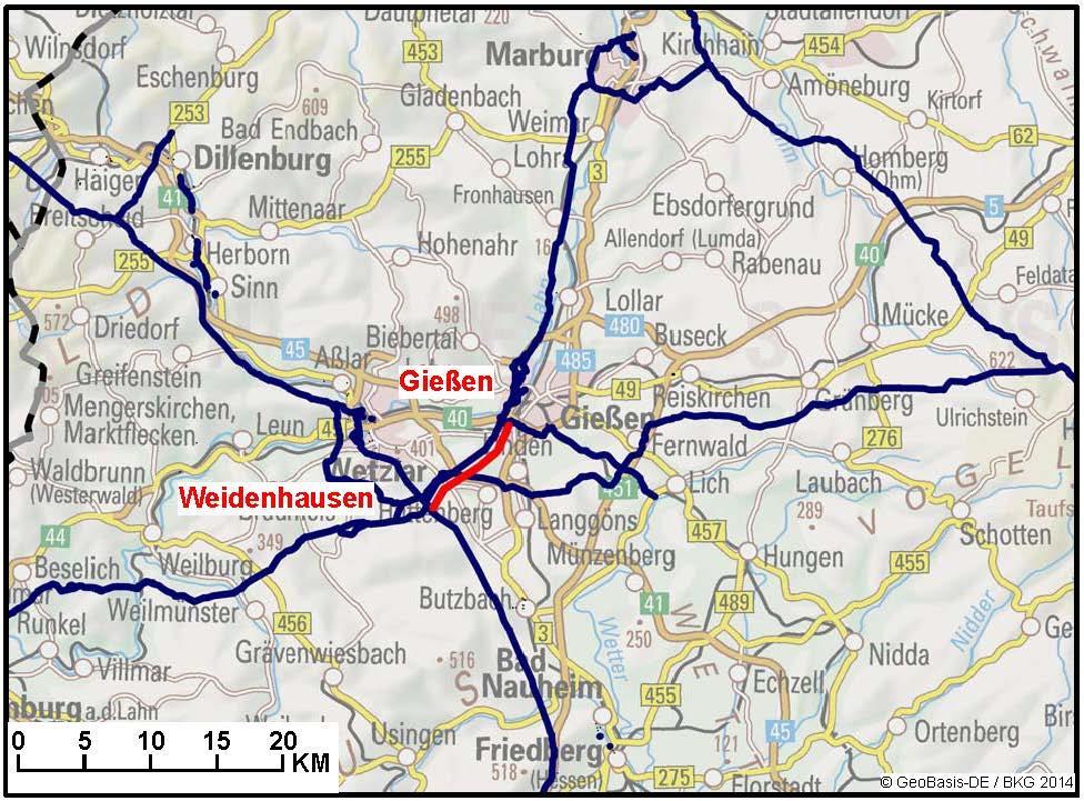 322-02: Weidenhausen-Gießen Open Grid Europe Bundesland Gasqualität HE L-Gas/H-Gas 9,0 km 300 70 -- 12/2018 Bei der hier beschriebenen Maßnahme handelt es sich um die Errichtung einer neu zu bauenden