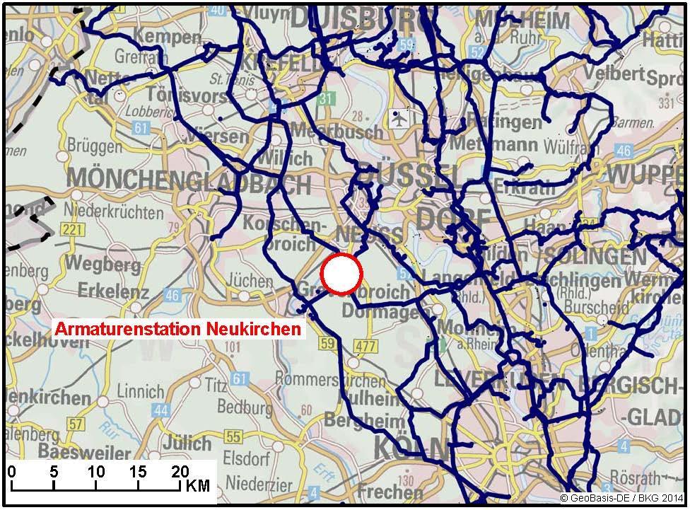 325-01: Armaturenstation Neukirchen und Verbindungsleitung Open Grid Europe/ Thyssengas Bundesland Gasqualität NW L-Gas/H-Gas 0,1 km 300 70 -- 12/2020 Bei der hier beschriebenen Maßnahme handelt es