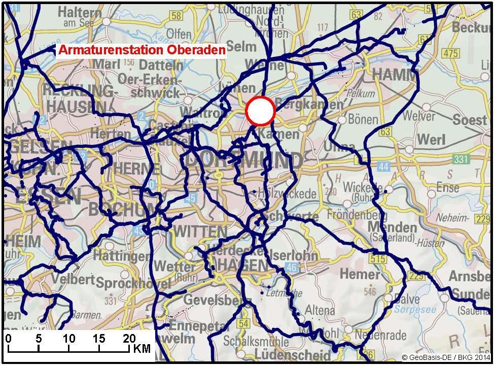 336-01: Armaturenstation Oberaden und Verbindungsleitung Open Grid Europe Bundesland Gasqualität NW L-Gas/H-Gas 0,1 km 100 70 -- 12/2022 Bei der hier beschriebenen Maßnahme handelt es sich um die