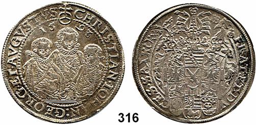 34 Deutsche Münzen und Medaillen Sachsen Christian II., Johann Georg und August 1591 1611 316 Taler 1593, Dresden. 29,04 g.