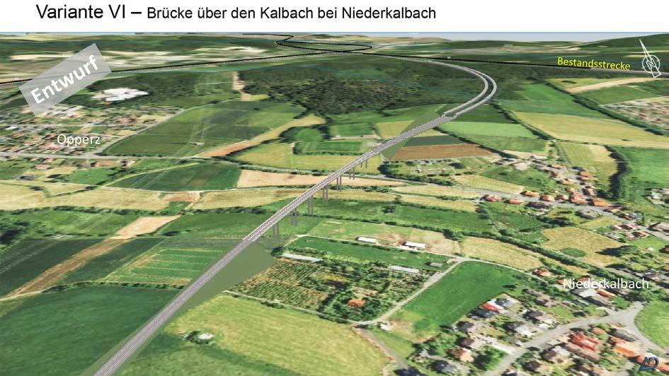 Bei Niederkalbach eine besonderes Bauwerk: Eine Brücke, die das Tal zwischen Neuhof und Niederkalbach überspannt, 200 m am Ortsrand von Niederkalbach vorbeiführt, unmittelbar neben dem Friedhof von